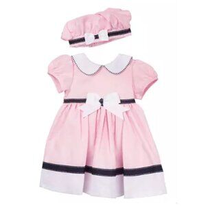 Girls Pink Nautical-Inspired Bow Dress With Matching Hat New With Tags